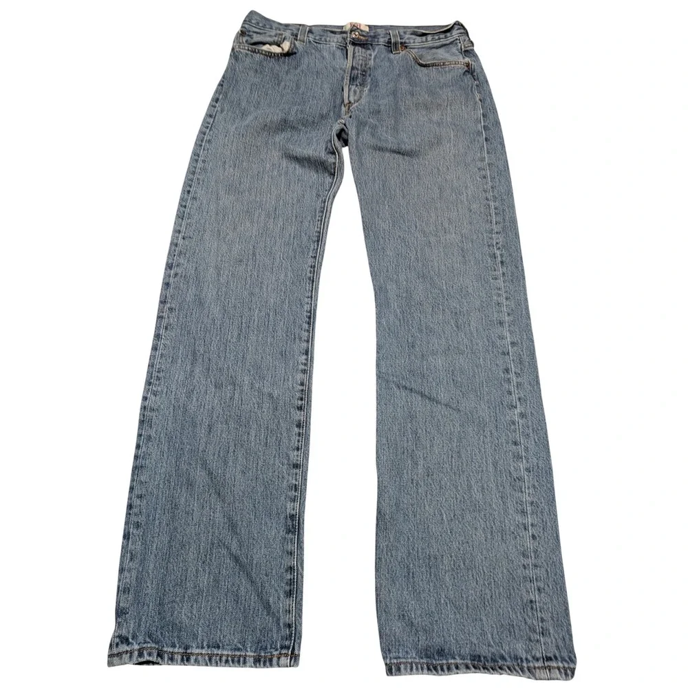 Levis 501 Original Mens Straight Leg Button‎ Fly Blue Denim Jeans 34x33 Med Wash